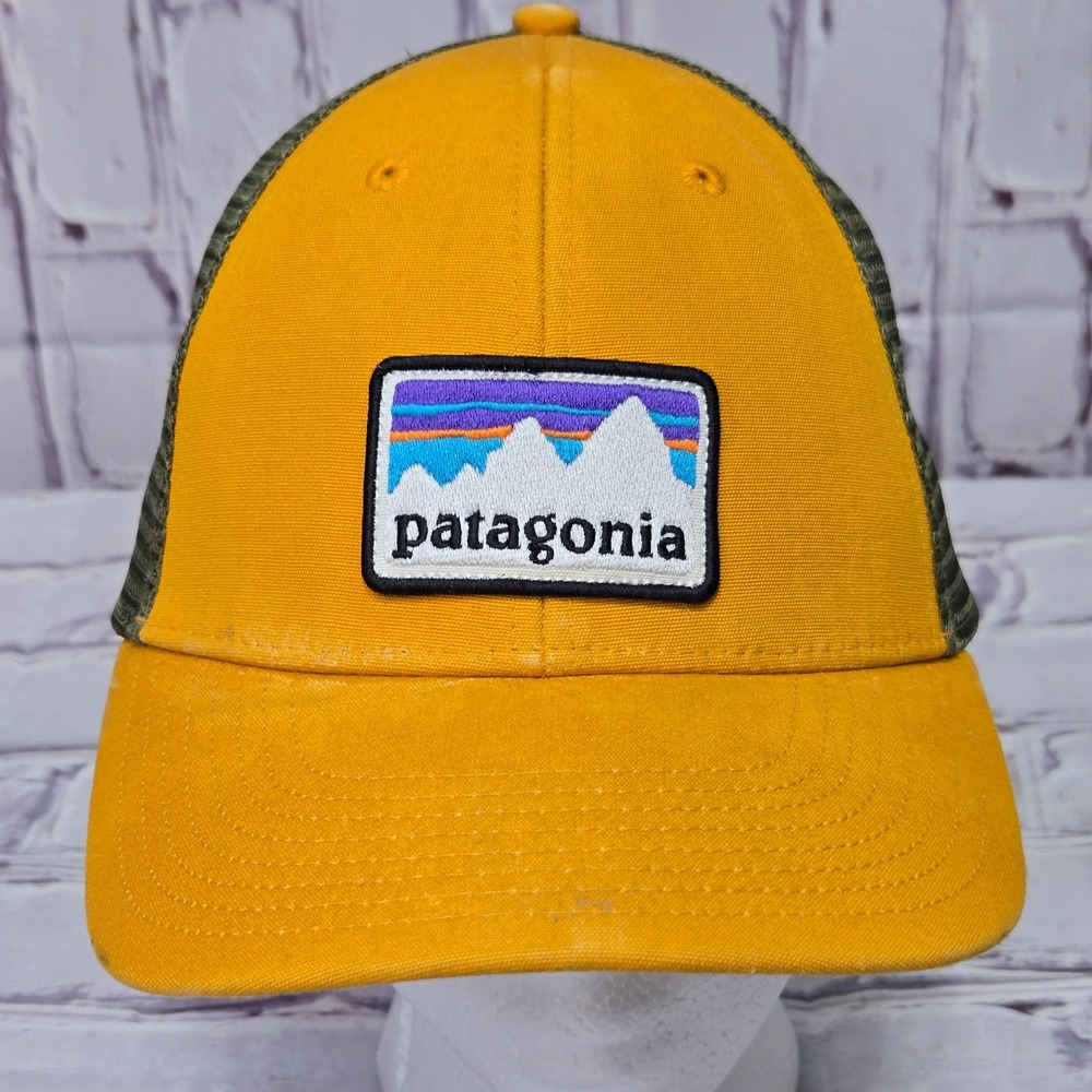 Patagonia P-6 Logo Trucker Hat Yellow Olive Green Snapback Mesh Cap Casual